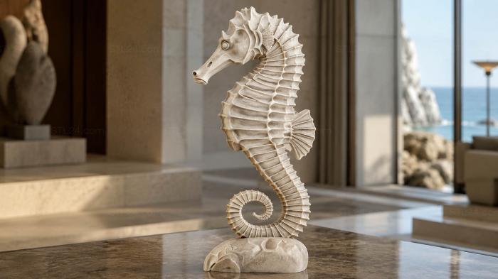 Seahorse with wavy fins on a stand 3d STL model