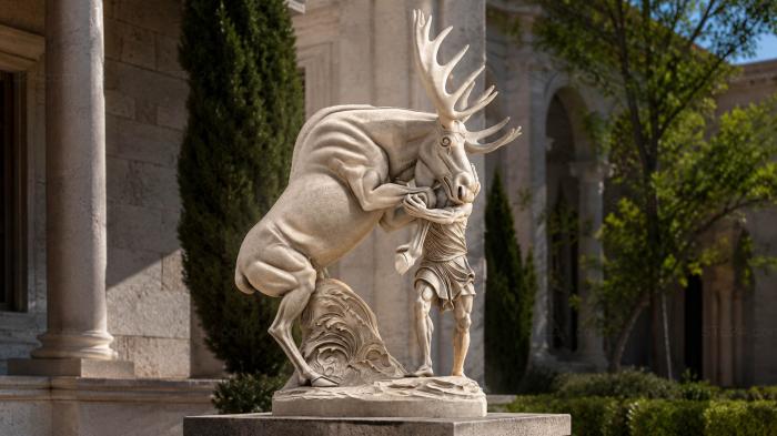 Elk with raised front legs and a decorative pedestal 3d STL model