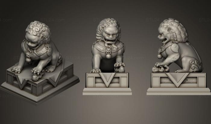 Figurines lions tigers sphinxes (Chinese Lion Statue Realistic, STKL_0013) 3D models for cnc