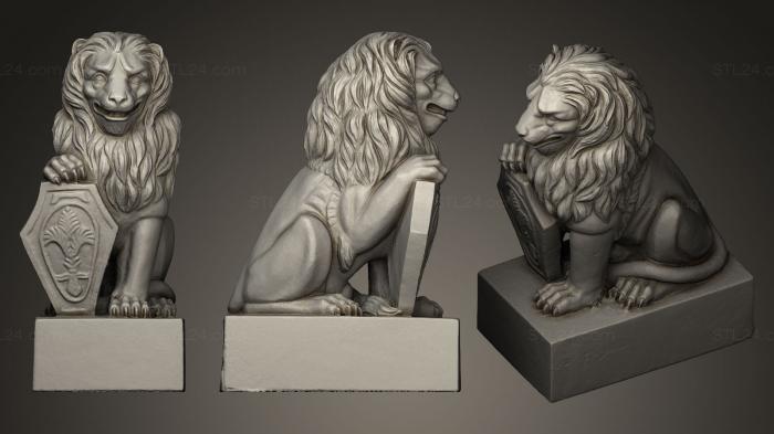 Статуэтки львы тигры сфинксы (Лев-хранитель с квадратным щитом, STKL_0026) 3D модель для ЧПУ станка