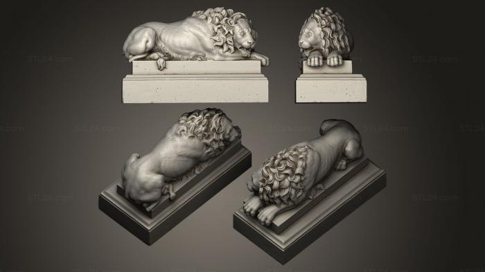 Статуэтки львы тигры сфинксы (Львы-хранители спят, STKL_0027) 3D модель для ЧПУ станка
