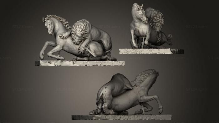 Статуэтки львы тигры сфинксы (Лев, нападающий на лошадь, STKL_0037) 3D модель для ЧПУ станка