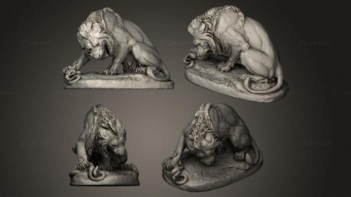 Статуэтки львы тигры сфинксы (Лев, раздавивший змею, STKL_0040) 3D модель для ЧПУ станка