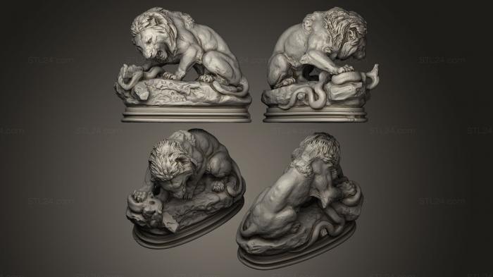 Figurines lions tigers sphinxes (Lion touffant un serpent, STKL_0056) 3D models for cnc