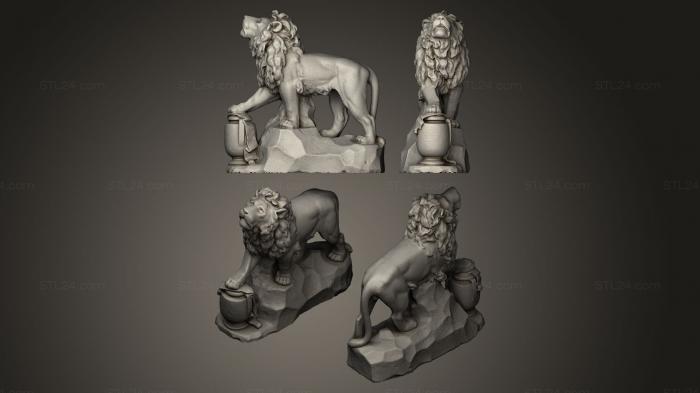 Статуэтки львы тигры сфинксы (Лев из мемориала Томаса Крибба, STKL_0064) 3D модель для ЧПУ станка
