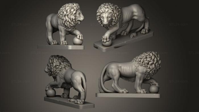 Figurines lions tigers sphinxes (lowe lion with ball, STKL_0065) 3D models for cnc