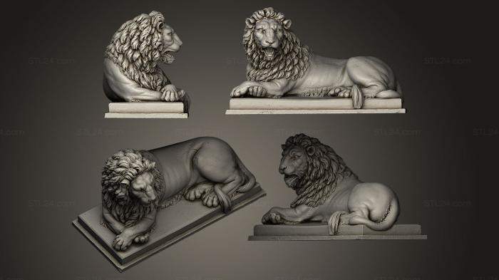 Статуэтки львы тигры сфинксы (Лежащий лев с приоткрытой пастью влево, STKL_0071) 3D модель для ЧПУ станка