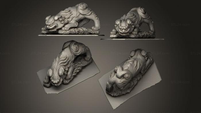 Статуэтки львы тигры сфинксы (Храм Танаши Дзиндзя, китайский лев лежит, STKL_0095) 3D модель для ЧПУ станка