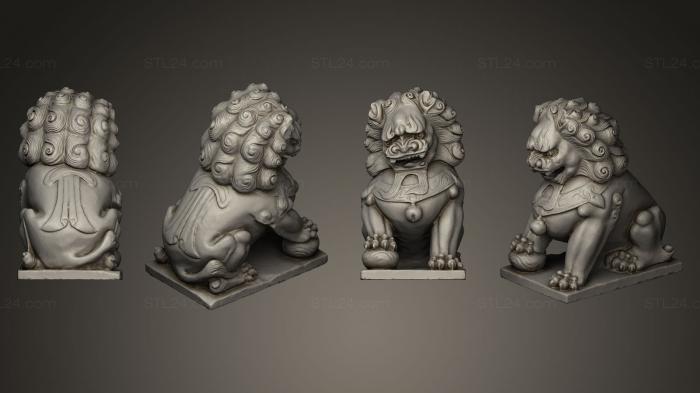 Статуэтки львы тигры сфинксы (Китайский лев-хранитель Foo dog, STKL_0118) 3D модель для ЧПУ станка