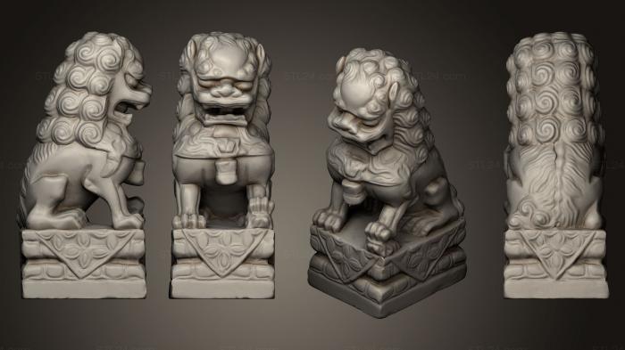 Статуэтки львы тигры сфинксы (Два маленьких льва-стража, собаки Кома Ину Фу, STKL_0266) 3D модель для ЧПУ станка