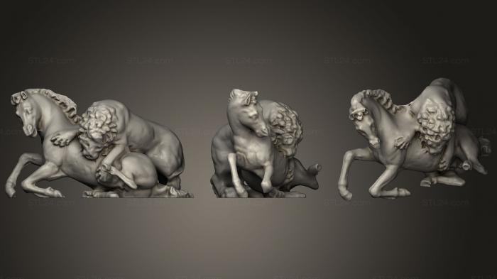 Статуэтки львы тигры сфинксы (Лев Нападает на Лошадь, STKL_0289) 3D модель для ЧПУ станка