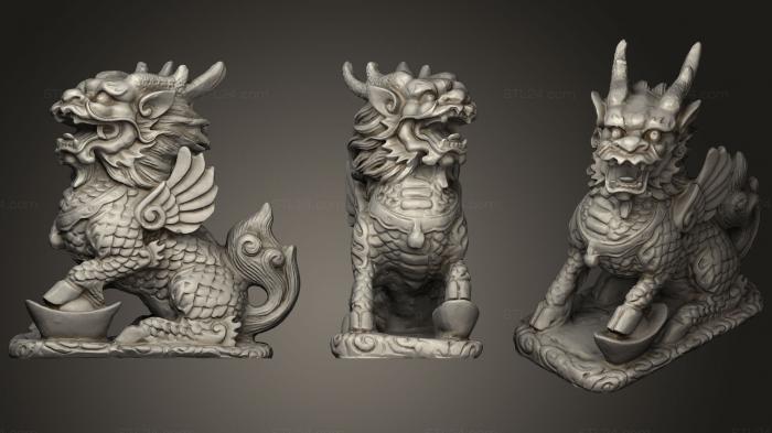 Figurines lions tigers sphinxes (Qilin Flat Bottom Hd Remix, STKL_0321) 3D models for cnc