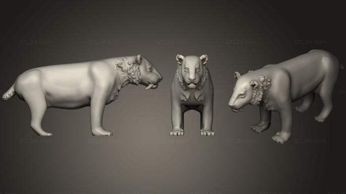 Статуэтки львы тигры сфинксы (Смилодон (саблезубый тигр), STKL_0326) 3D модель для ЧПУ станка