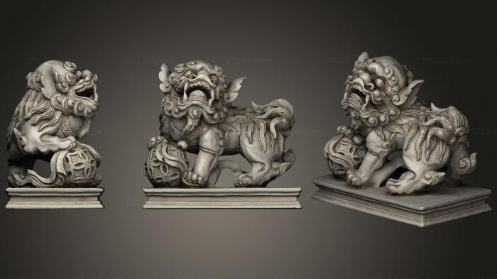 Статуэтки львы тигры сфинксы (Каменный лев перед Сюйшуй, STKL_0329) 3D модель для ЧПУ станка
