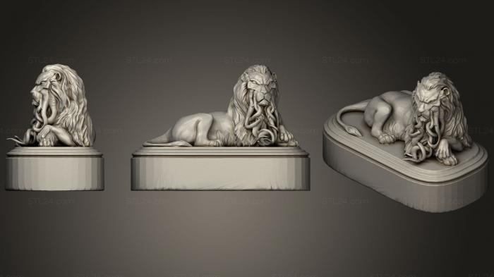 Статуэтки львы тигры сфинксы (Статуя Льва с щупальцами Ктулху, STKL_0332) 3D модель для ЧПУ станка