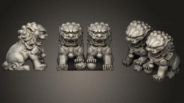 Статуэтки львы тигры сфинксы (Китайская традиционная Каменная Статуя Льва Скульптура, STKL_0341) 3D модель для ЧПУ станка
