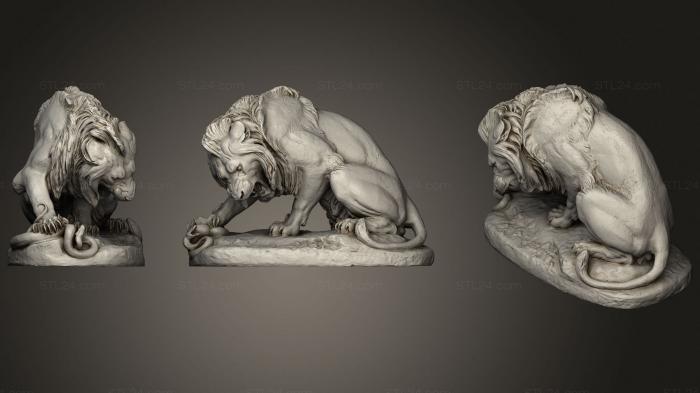 Статуэтки львы тигры сфинксы (Лев Против Змеи, STKL_0360) 3D модель для ЧПУ станка