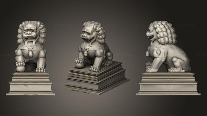 Статуэтки львы тигры сфинксы (Статуя Китайского Льва охраняющего, STKL_0378) 3D модель для ЧПУ станка
