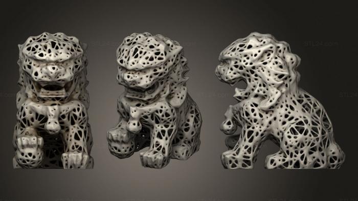 Figurines lions tigers sphinxes (Chinese Guardian Lion Voronoi Style, STKL_0385) 3D models for cnc