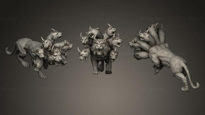 Статуэтки герои, монстры и демоны (Семиглавая Химера, STKM_0308) 3D модель для ЧПУ станка