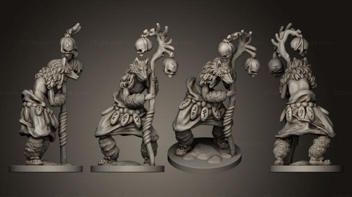 Figurines heroes, monsters and demons (Wolf Paw Shaman 32 mm miniatures, STKM_0544) 3D models for cnc