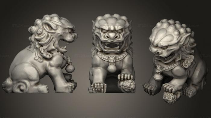 Статуэтки герои, монстры и демоны (Китайские львы-хранители (разделенные и фиксированные), STKM_0726) 3D модель для ЧПУ станка