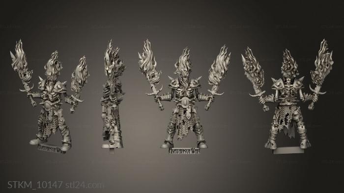 Статуэтки герои, монстры и демоны (Бирка чемпион по скелетону на огненных мечах, STKM_10147) 3D модель для ЧПУ станка