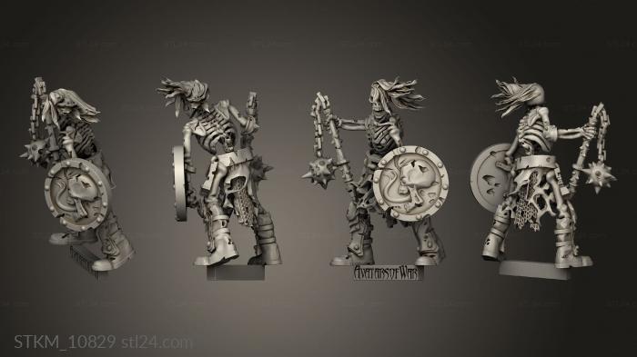 Figurines heroes, monsters and demons (skeleton warrior shield flail, STKM_10829) 3D models for cnc