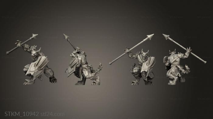 Figurines heroes, monsters and demons (Beastmen Warriors Spear, STKM_10942) 3D models for cnc