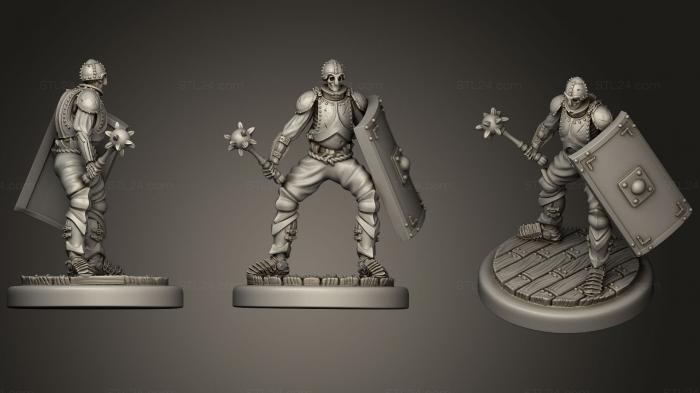 Figurines heroes, monsters and demons (Skeleton  Infantry  Mace + Scutum Shield  Ready Pose + Wooden Base, STKM_1158) 3D models for cnc