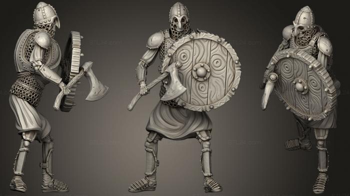 Figurines heroes, monsters and demons (Skeleton Axe  Axe + Round Shield  Defensive Pose, STKM_1160) 3D models for cnc