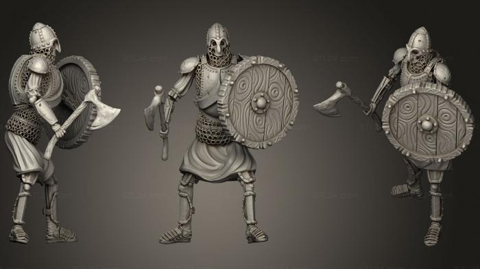 Figurines heroes, monsters and demons (Skeleton Axe  Axe + Round Shield  Idle Pose, STKM_1161) 3D models for cnc