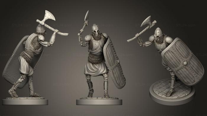 Figurines heroes, monsters and demons (Skeleton Axe  Axe + Square Shield  Attack Pose, STKM_1162) 3D models for cnc