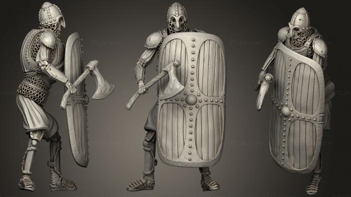 Figurines heroes, monsters and demons (Skeleton Axe  Axe + Square Shield  Defensive Pose, STKM_1163) 3D models for cnc