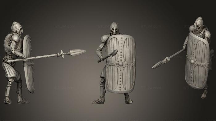 Figurines heroes, monsters and demons (Skeleton Axe  Spear + Square Shield  Defensive Pose, STKM_1168) 3D models for cnc