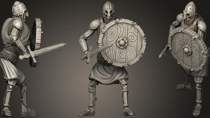Figurines heroes, monsters and demons (Skeleton Axe  Sword + Round Shield  Defensive Pose, STKM_1170) 3D models for cnc