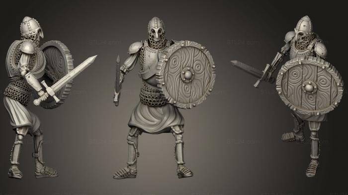 Figurines heroes, monsters and demons (Skeleton Axe  Sword + Round Shield  Idle Pose, STKM_1171) 3D models for cnc