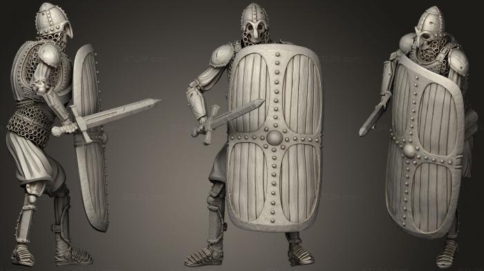 Skeleton Axe  Sword + Square Shield  Defensive Pose