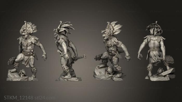 Figurines heroes, monsters and demons (aztec general monkey, STKM_12148) 3D models for cnc