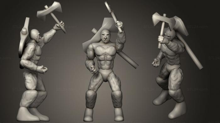 Figurines heroes, monsters and demons (strong man weilding axes, STKM_1252) 3D models for cnc