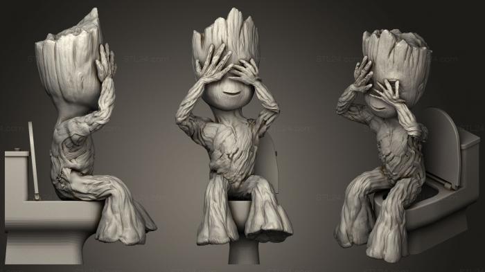 Figurines heroes, monsters and demons (Three Wise Groot On Toilet, STKM_1328) 3D models for cnc