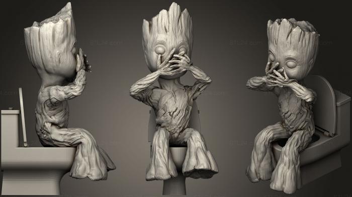 Figurines heroes, monsters and demons (Three Wise Groot On Toilet2, STKM_1330) 3D models for cnc