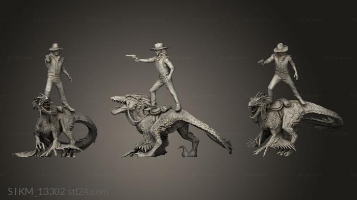 Статуэтки герои, монстры и демоны (Укротитель Динозавров Легендарный всадник на диком жеребце, STKM_13302) 3D модель для ЧПУ станка