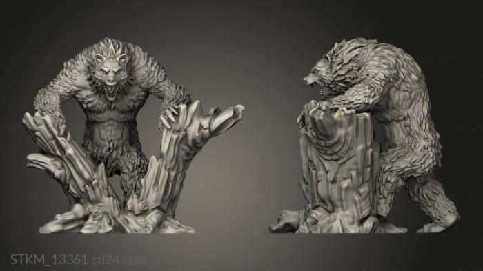 Статуэтки герои, монстры и демоны (Чудовищное Неистовство Медведя-Оборотня,Ломающего Пень, STKM_13361) 3D модель для ЧПУ станка