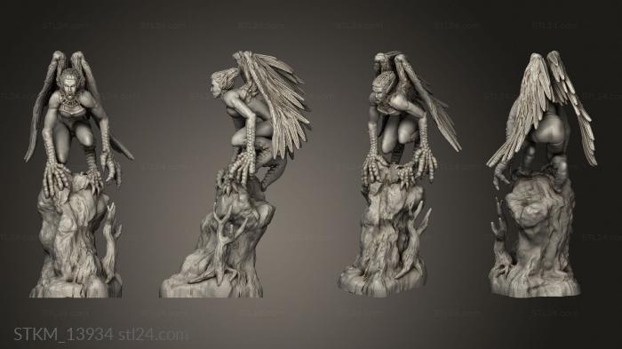 Статуэтки герои, монстры и демоны (Гарпии,сидящая гарпия, STKM_13934) 3D модель для ЧПУ станка