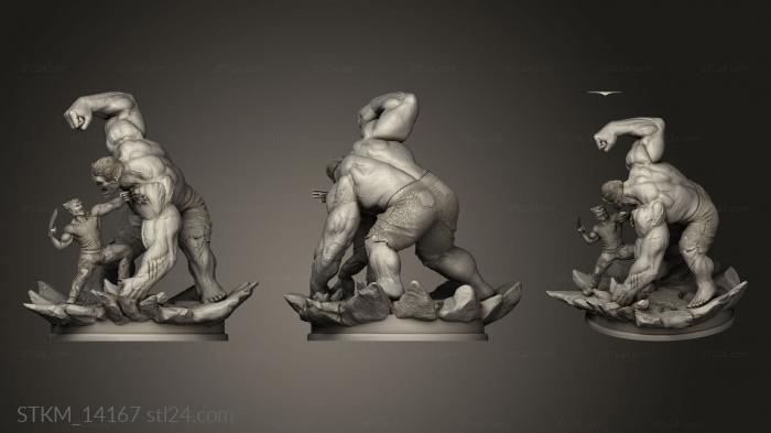 Статуэтки герои, монстры и демоны (Диорама Халка против Росомахи, STKM_14167) 3D модель для ЧПУ станка