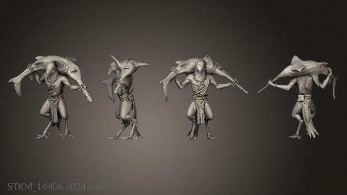 Статуэтки герои, монстры и демоны (Рыбаки Кенку,Повелитель рыбаков,несут, STKM_14406) 3D модель для ЧПУ станка
