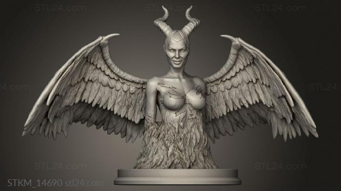 Статуэтки герои, монстры и демоны (Малефисента принцесса зла полиенет обернула рога крылом, STKM_14690) 3D модель для ЧПУ станка