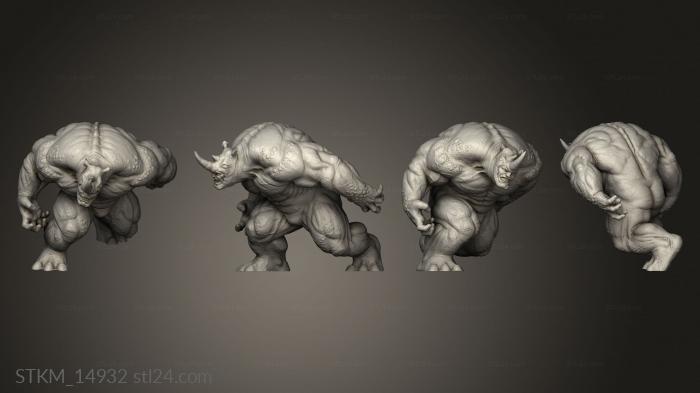 Статуэтки герои, монстры и демоны (Статуя Носорога,Человек-Паук, STKM_14932) 3D модель для ЧПУ станка