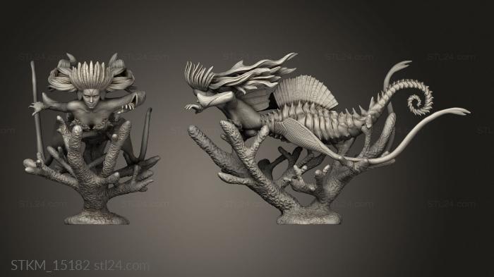 Figurines heroes, monsters and demons (Hunt Treasure Seahorse Mermaid Swimming, STKM_15182) 3D models for cnc